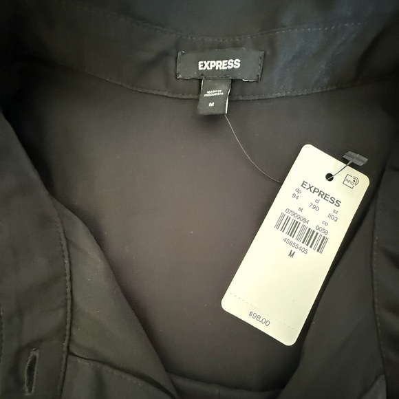 Express Black Satin Utility Jumpsuit Wide Leg Flowy Long Sleeve Size M NWT - Picture 3 of 7